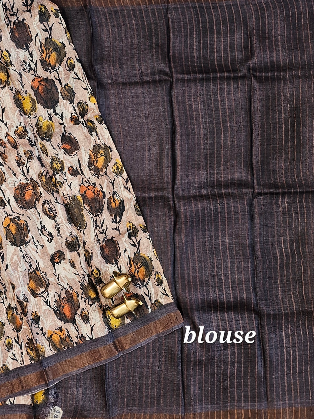 Pure Tussar Silk with Hand Paint - Light Onion Pink with Brown