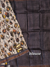 Pure Tussar Silk with Hand Paint - Light Onion Pink with Brown