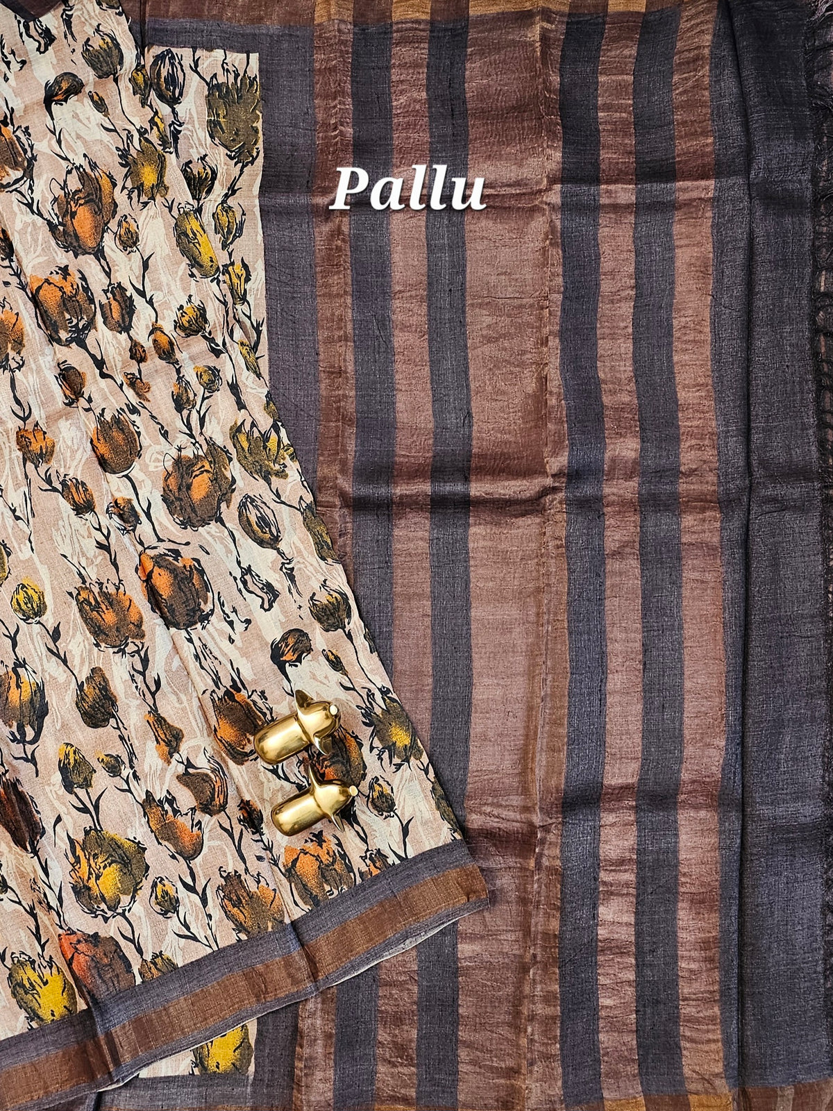 Pure Tussar Silk with Hand Paint - Light Onion Pink with Brown