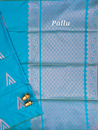 Blue with Green Dual Shade Copper Zari Woven Semi Soft Silk Saree