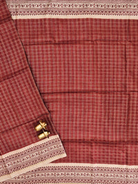 Soft Jute Tussar Checks Weaving with Border - Brown