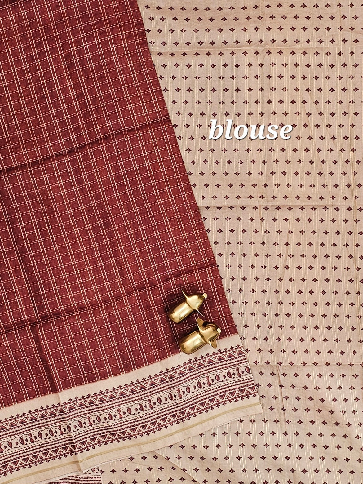 Soft Jute Tussar Checks Weaving with Border - Brown