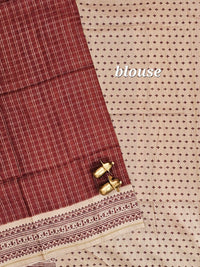 Soft Jute Tussar Checks Weaving with Border - Brown