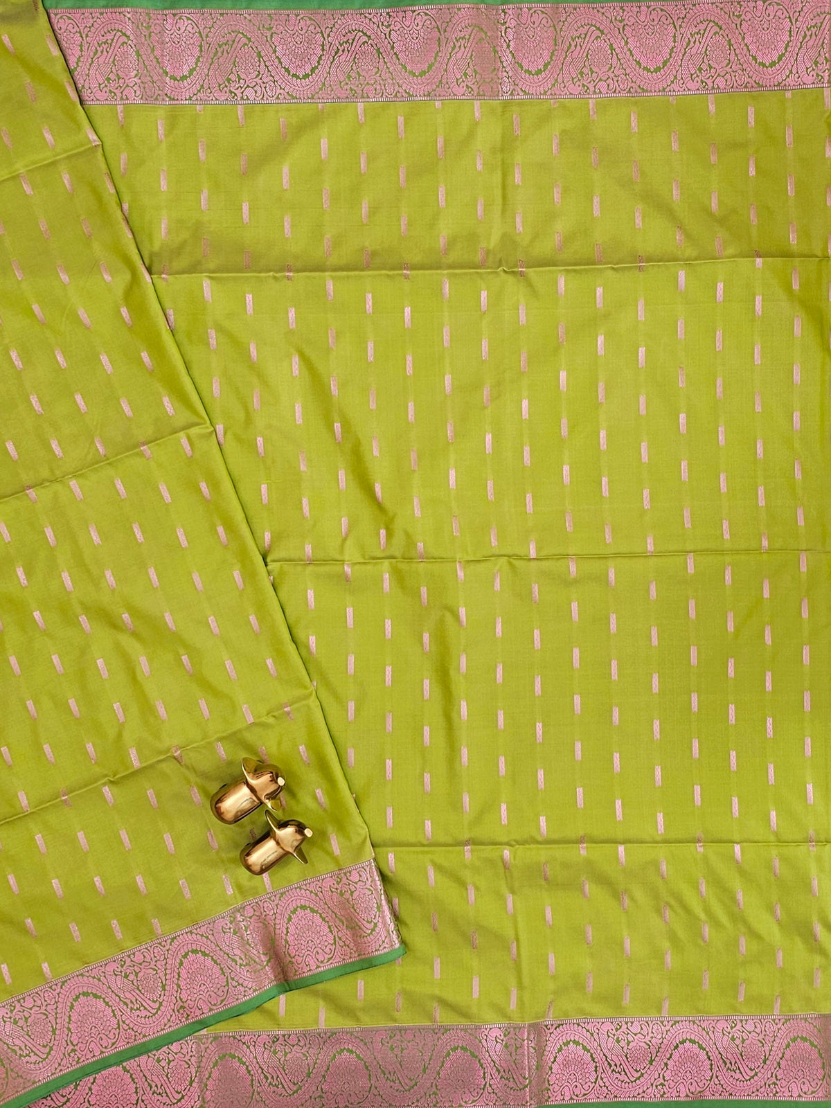 Green with Sea Green Pink Zari Woven Semi Soft Silk Saree