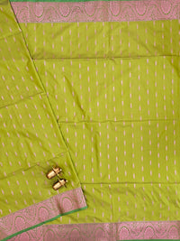 Green with Sea Green Pink Zari Woven Semi Soft Silk Saree