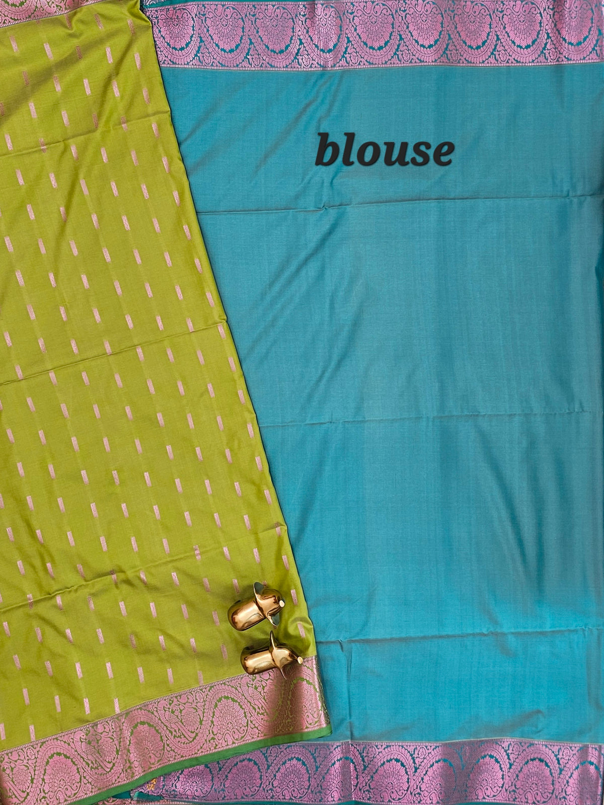Green with Sea Green Pink Zari Woven Semi Soft Silk Saree