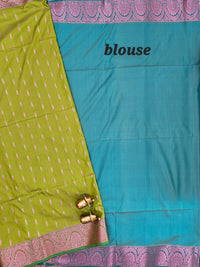 Green with Sea Green Pink Zari Woven Semi Soft Silk Saree