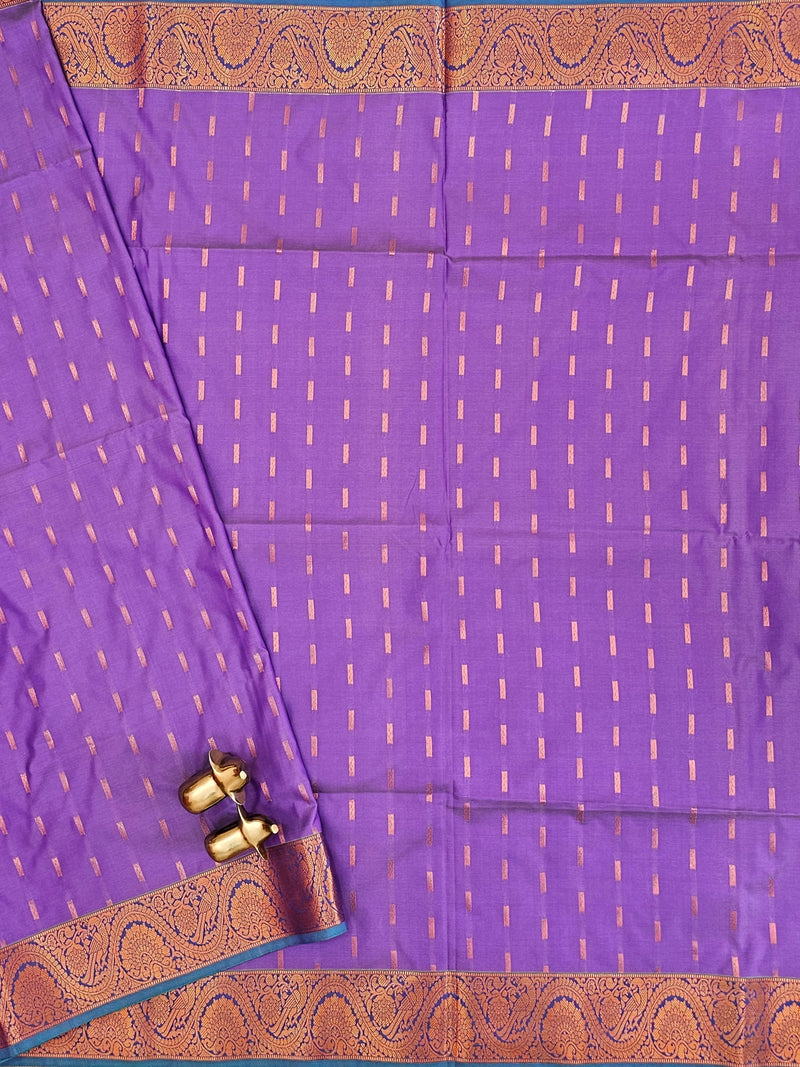 Lavender with Sea Green Copper Zari Woven Semi Soft Silk Saree