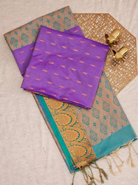 Lavender with Sea Green Copper Zari Woven Semi Soft Silk Saree