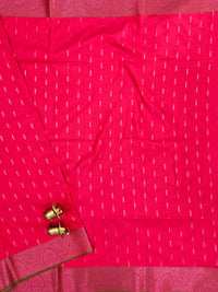 Red with Green Pink Zari Woven Semi Soft Silk Saree