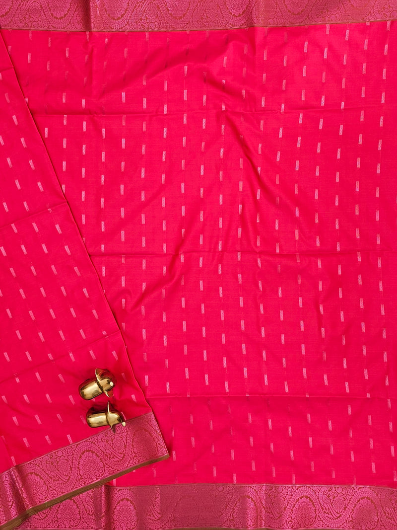 Red with Green Pink Zari Woven Semi Soft Silk Saree