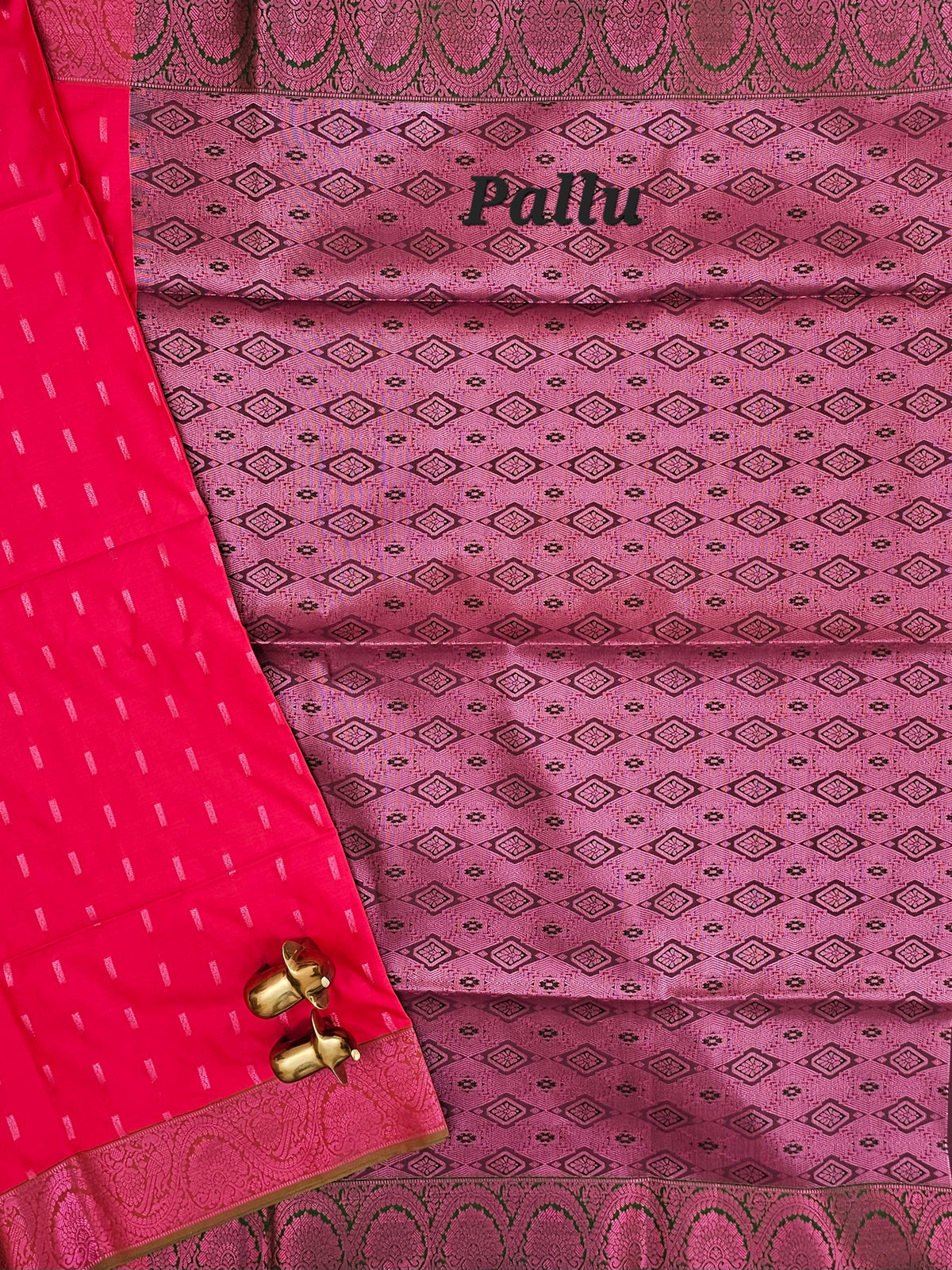 Red with Green Pink Zari Woven Semi Soft Silk Saree