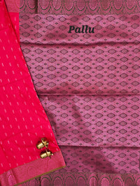Red with Green Pink Zari Woven Semi Soft Silk Saree