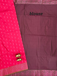 Red with Green Pink Zari Woven Semi Soft Silk Saree