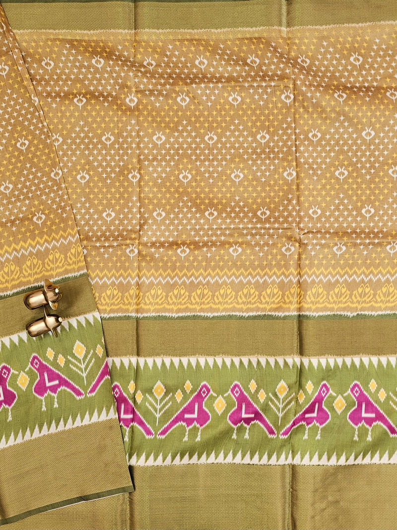 Pochampally Art Silk Saree - Mehndi Green with Green
