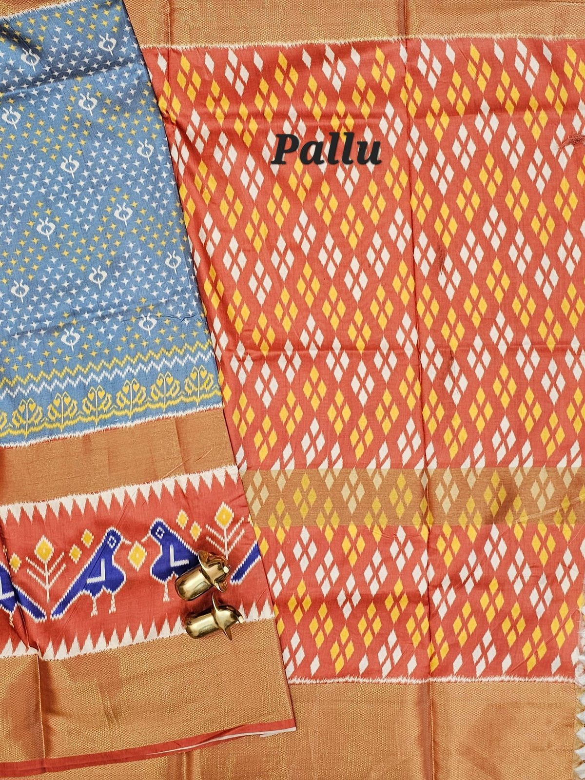 Pochampally Art Silk Saree - Grey with Brown