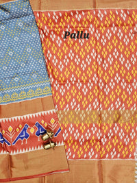 Pochampally Art Silk Saree - Grey with Brown