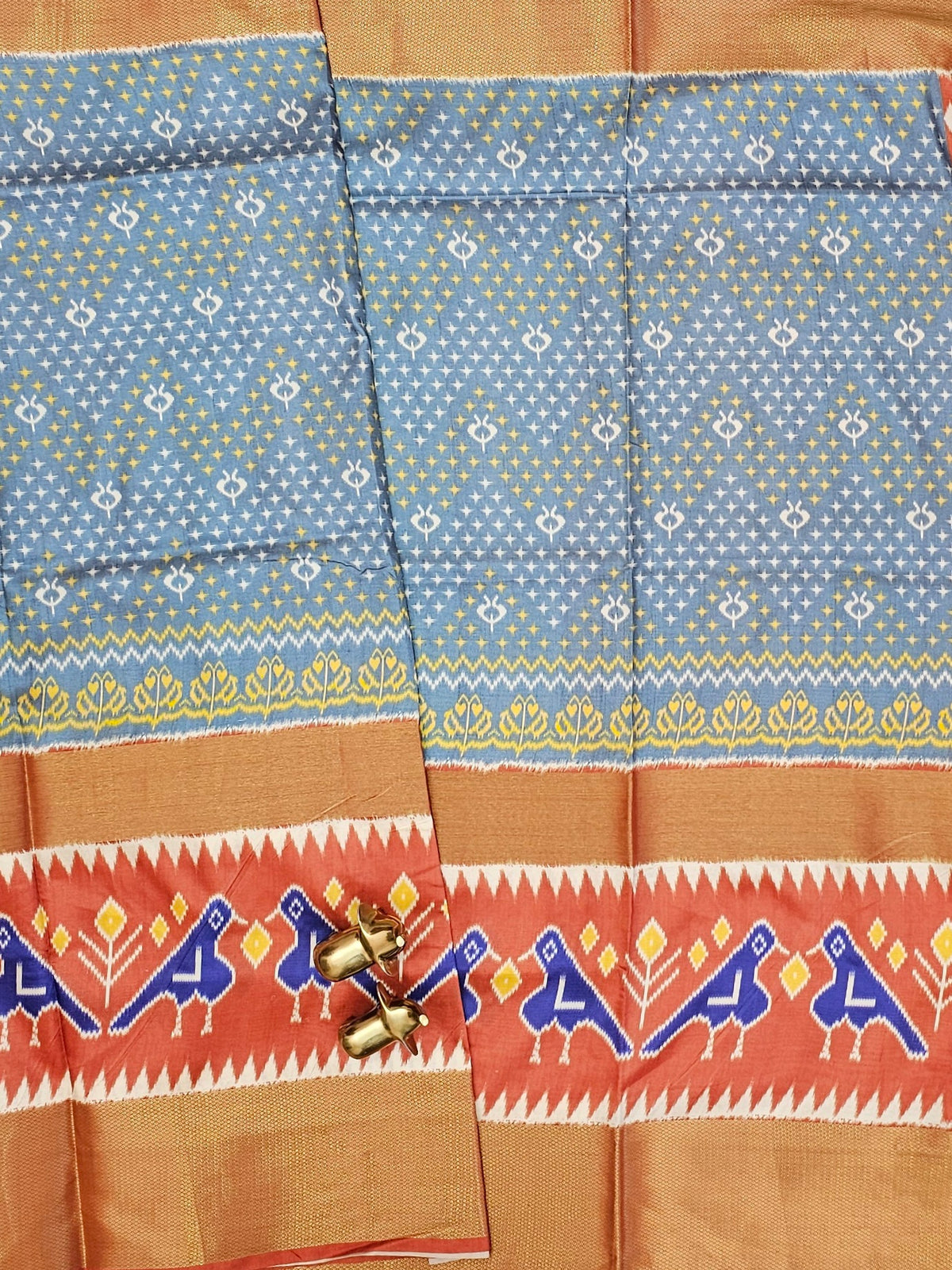 Pochampally Art Silk Saree - Grey with Brown