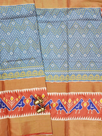 Pochampally Art Silk Saree - Grey with Brown
