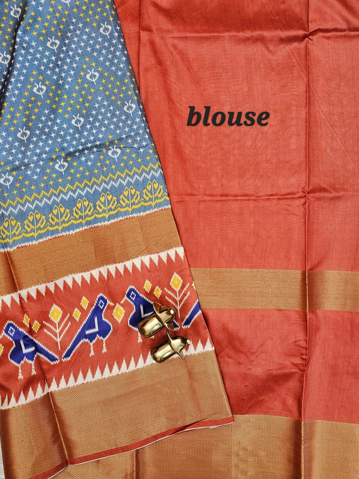 Pochampally Art Silk Saree - Grey with Brown