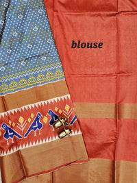 Pochampally Art Silk Saree - Grey with Brown