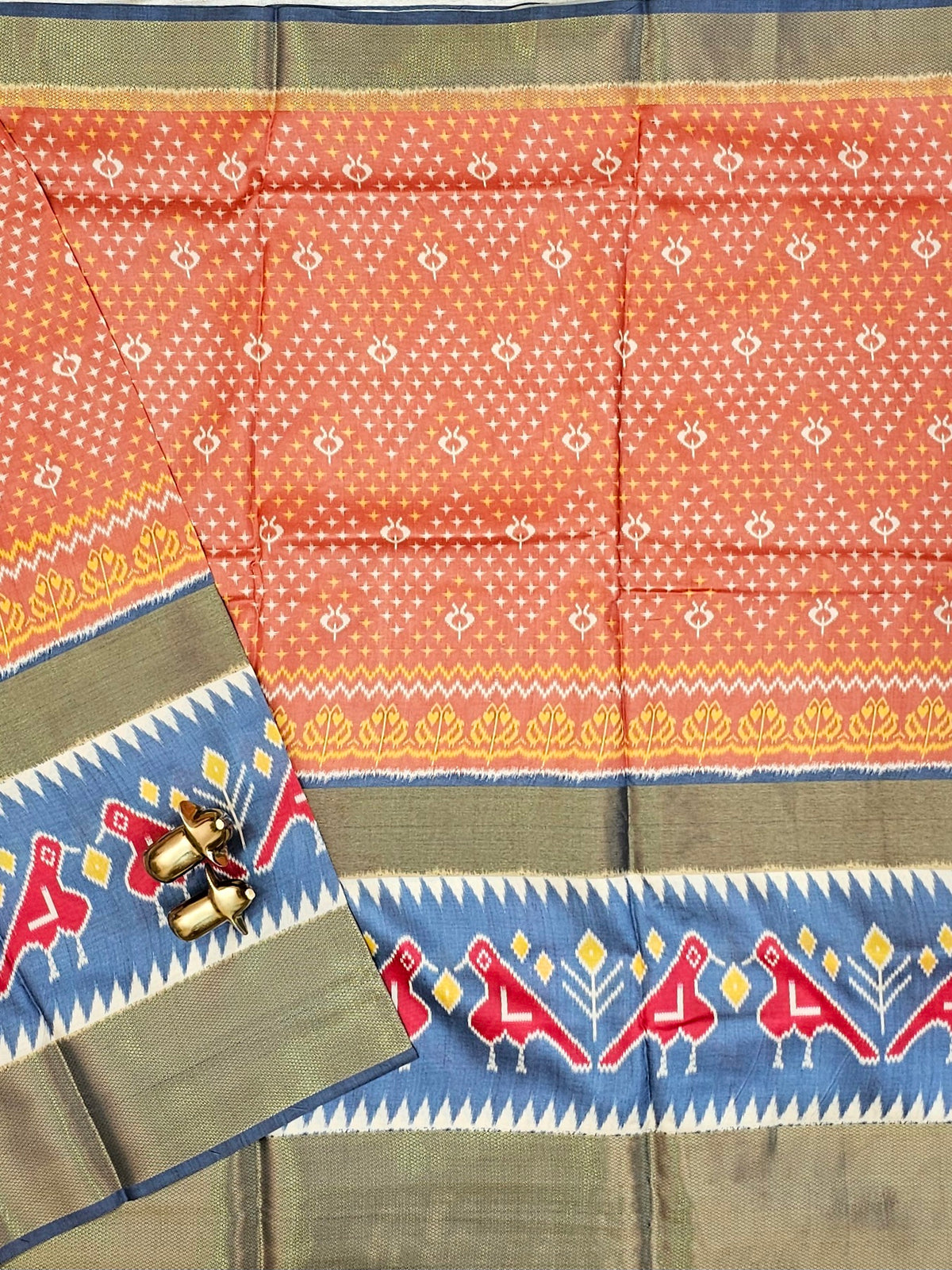 Pochampally Art Silk Saree - Brown with Grey