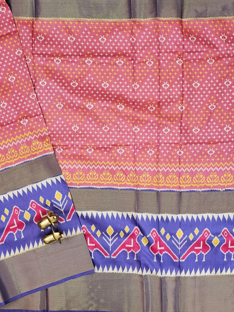 Pochampally Art Silk Saree - Onion Pink with Violet