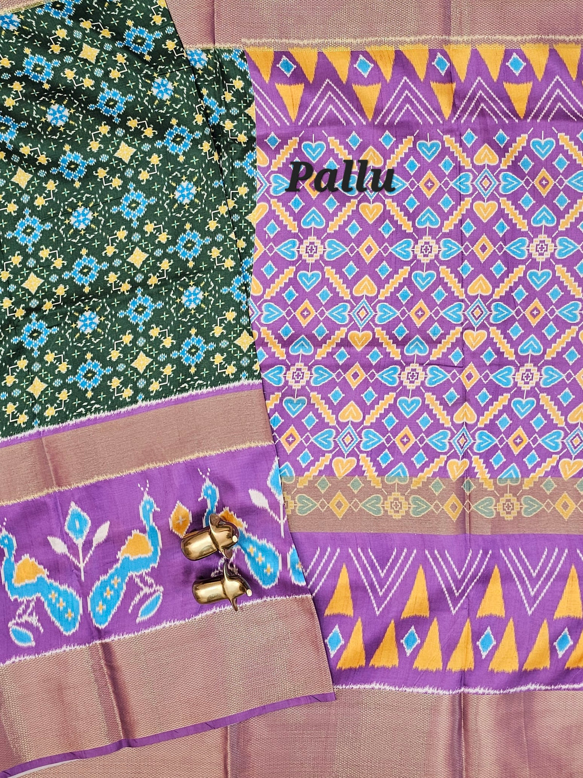 Pochampally Art Silk Saree - Green with Lavender