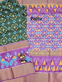 Pochampally Art Silk Saree - Green with Lavender