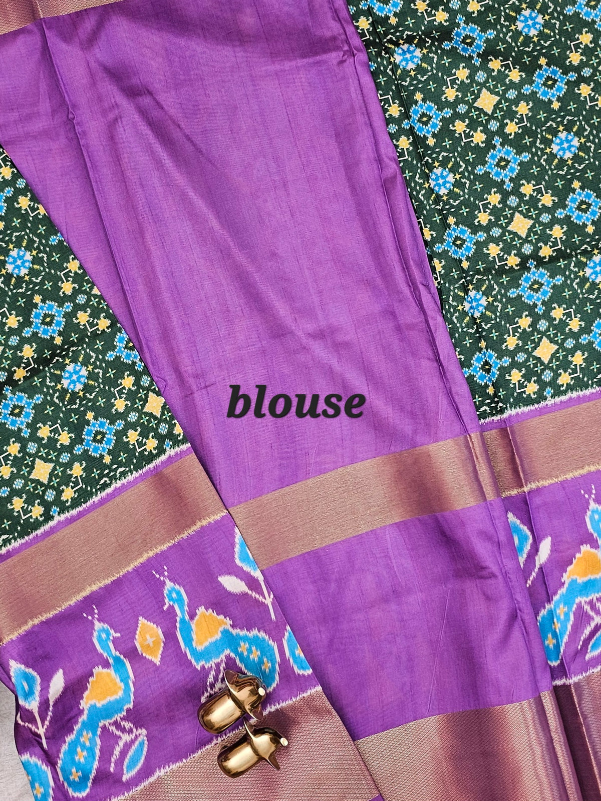 Pochampally Art Silk Saree - Green with Lavender