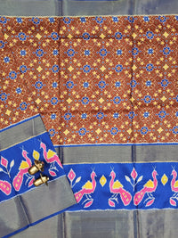 Pochampally Art Silk Saree - Brown with Blue