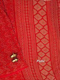 Georgette Saree - Tomato Red