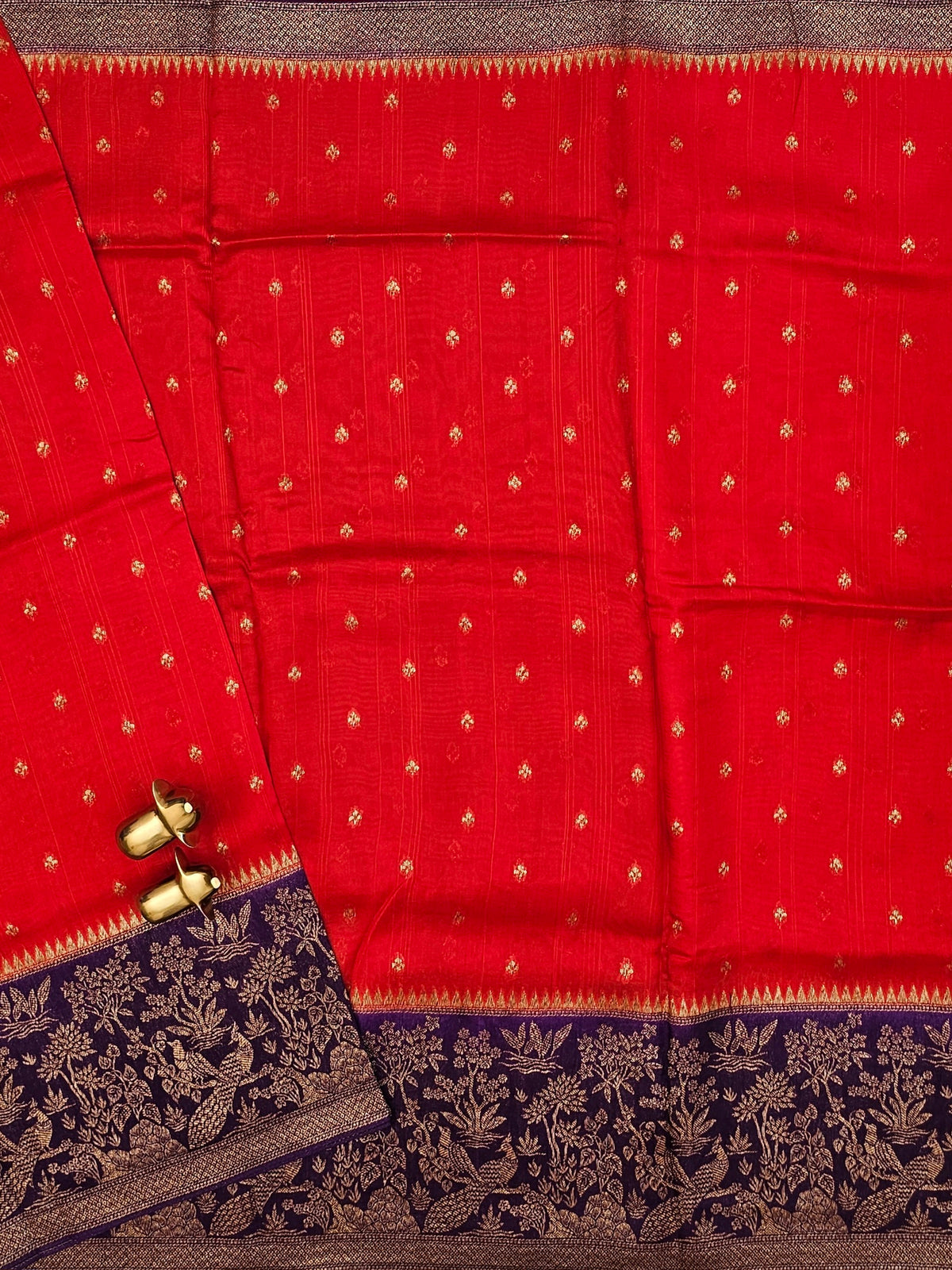 Jute Banarasi Silk Saree -Red with Purple
