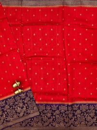 Jute Banarasi Silk Saree -Red with Purple