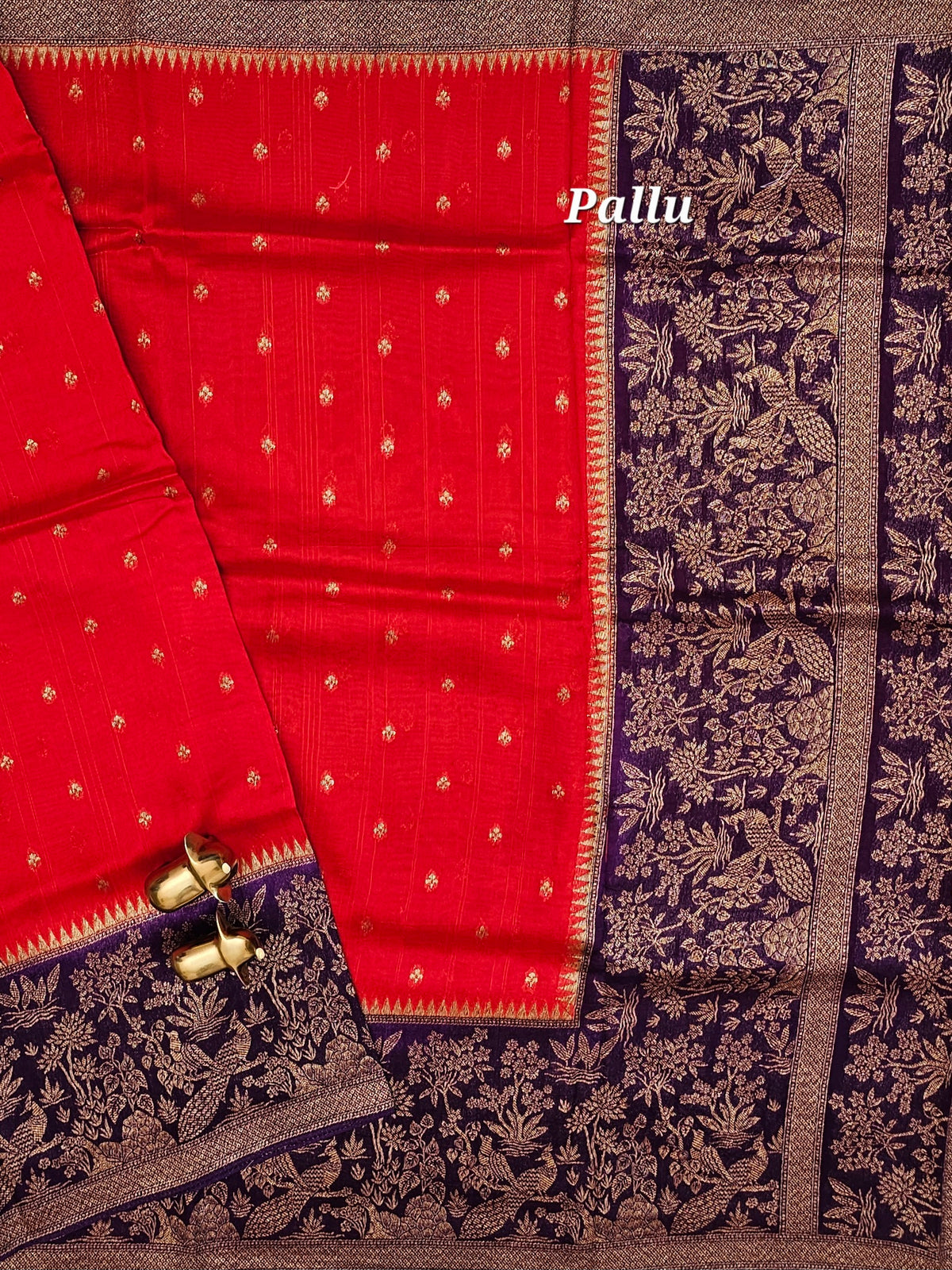 Jute Banarasi Silk Saree -Red with Purple