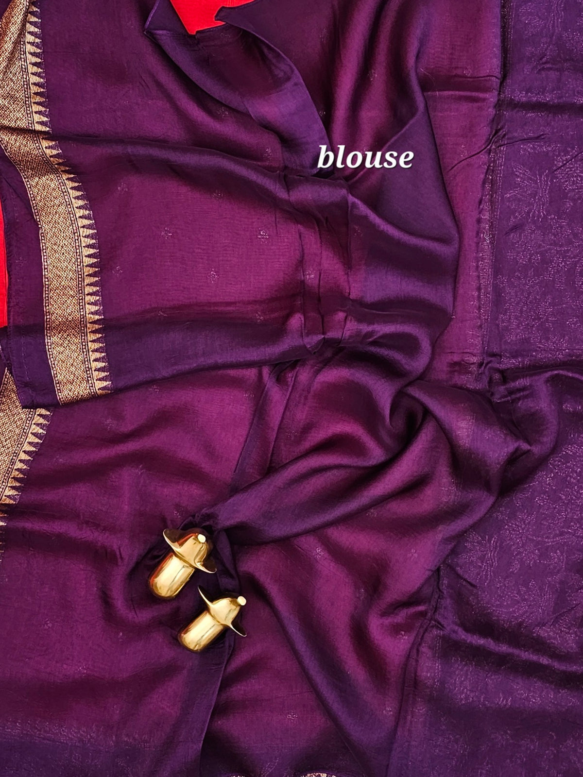Jute Banarasi Silk Saree -Red with Purple