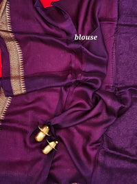 Jute Banarasi Silk Saree -Red with Purple
