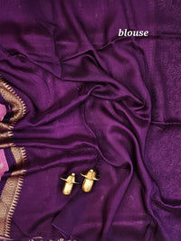 Jute Banarasi Silk Saree - Lavender with Purple