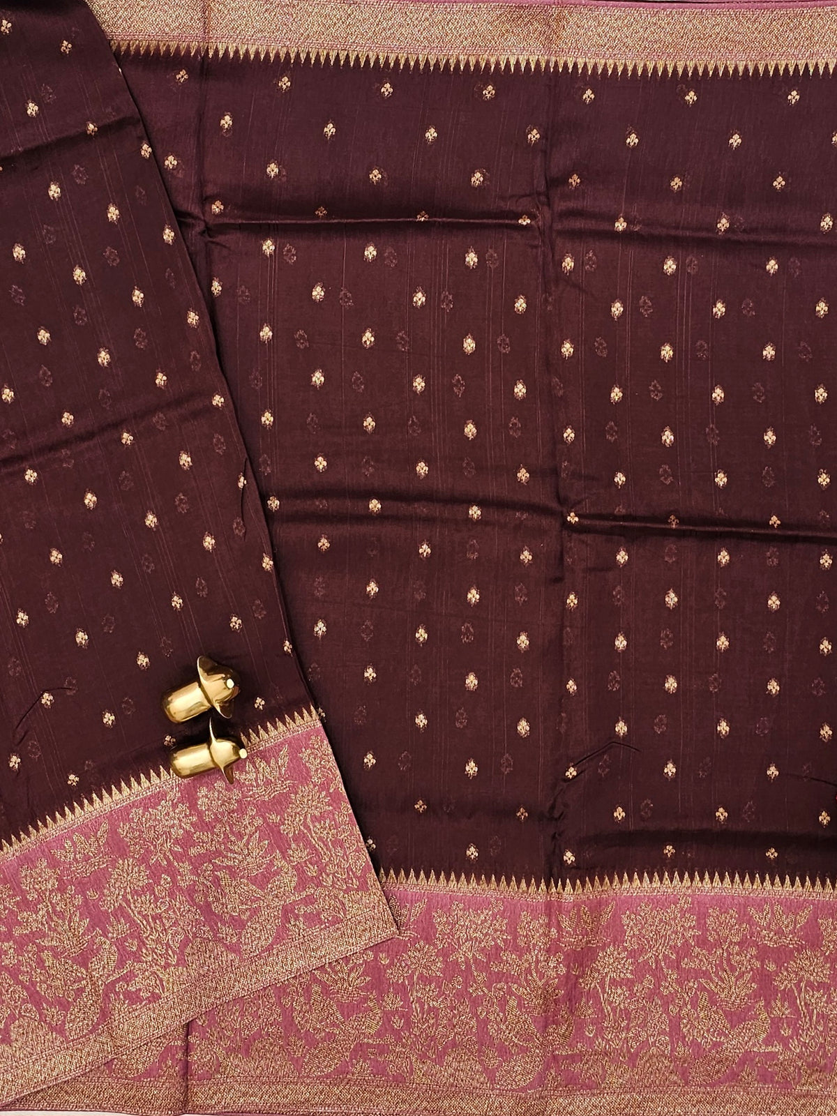 Jute Banarasi Silk Saree - Coffee Brown with Dark Onion pink