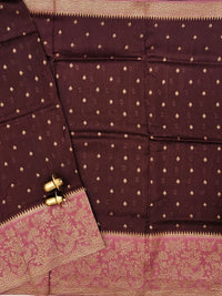 Jute Banarasi Silk Saree - Coffee Brown with Dark Onion pink