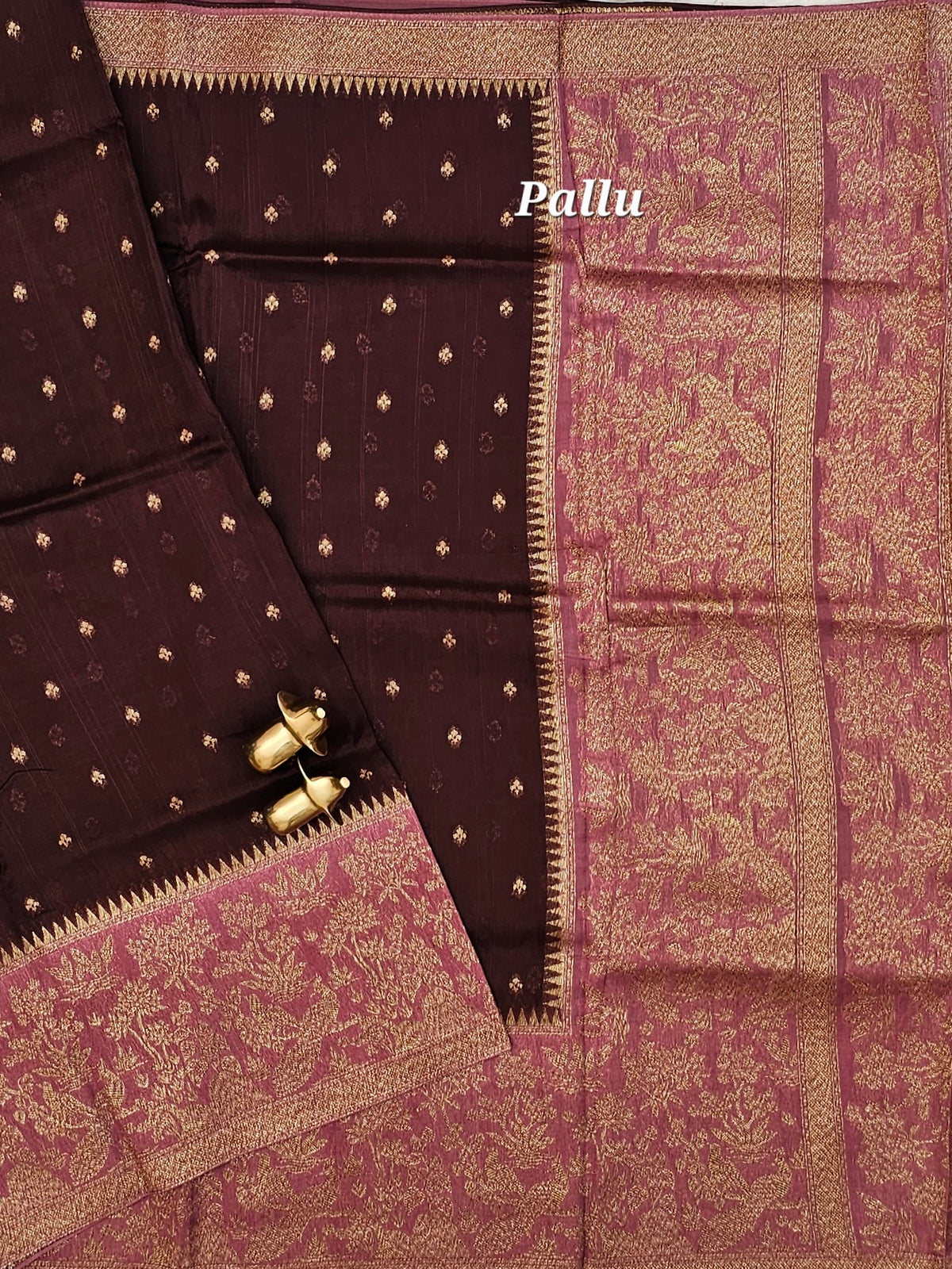 Jute Banarasi Silk Saree - Coffee Brown with Dark Onion pink