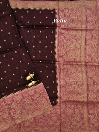 Jute Banarasi Silk Saree - Coffee Brown with Dark Onion pink