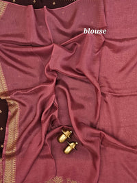 Jute Banarasi Silk Saree - Coffee Brown with Dark Onion pink