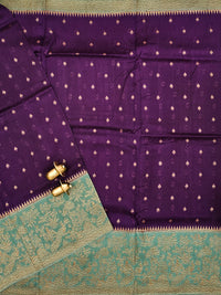 Jute Banarasi Silk Saree -  Dark Purple with Sea Green