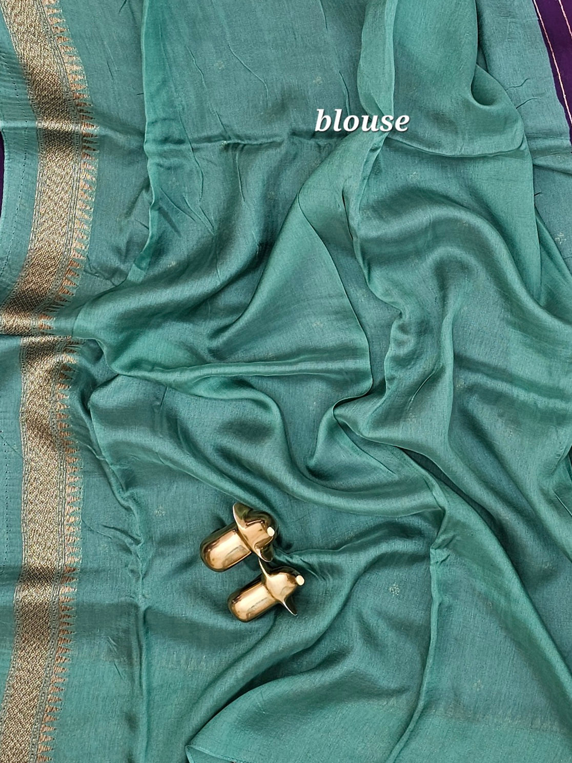 Jute Banarasi Silk Saree -  Dark Purple with Sea Green