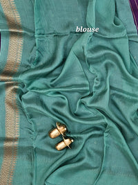 Jute Banarasi Silk Saree -  Dark Purple with Sea Green