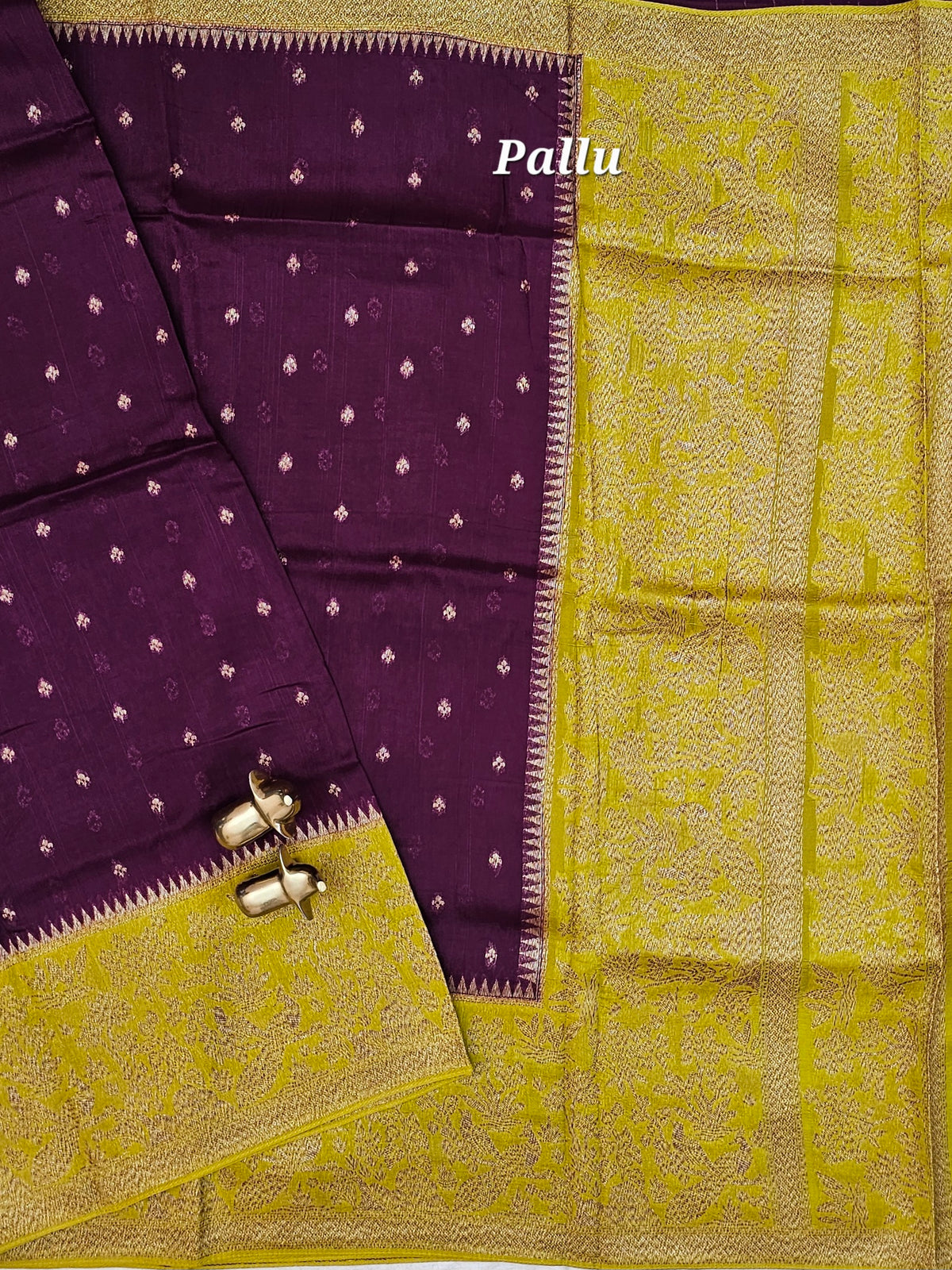 Jute Banarasi Silk Saree -  Wine with Green