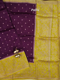 Jute Banarasi Silk Saree -  Wine with Green