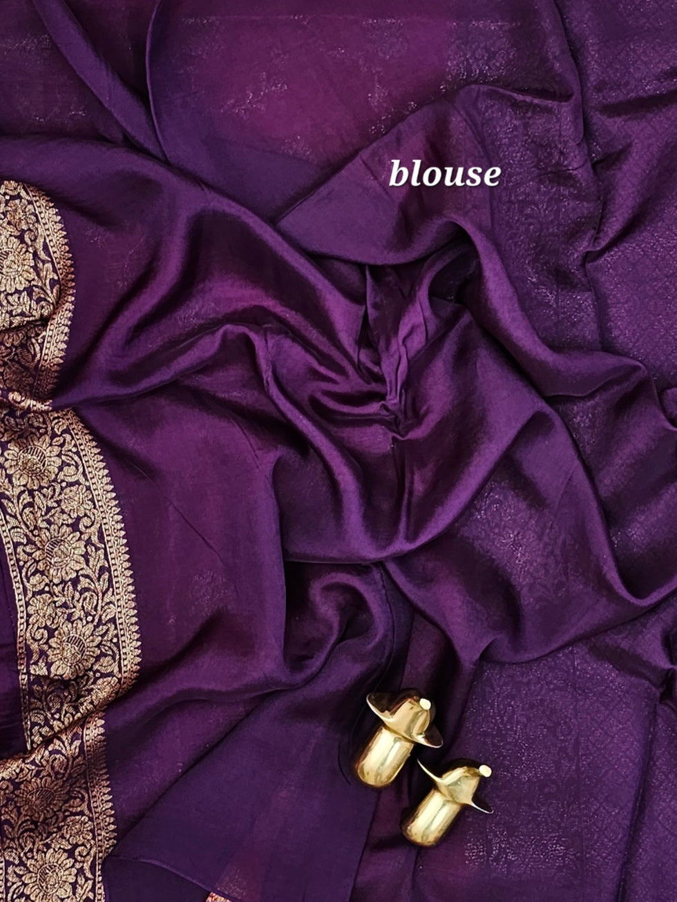 Jute Banarasi Silk Saree - Pink with Dark Purple