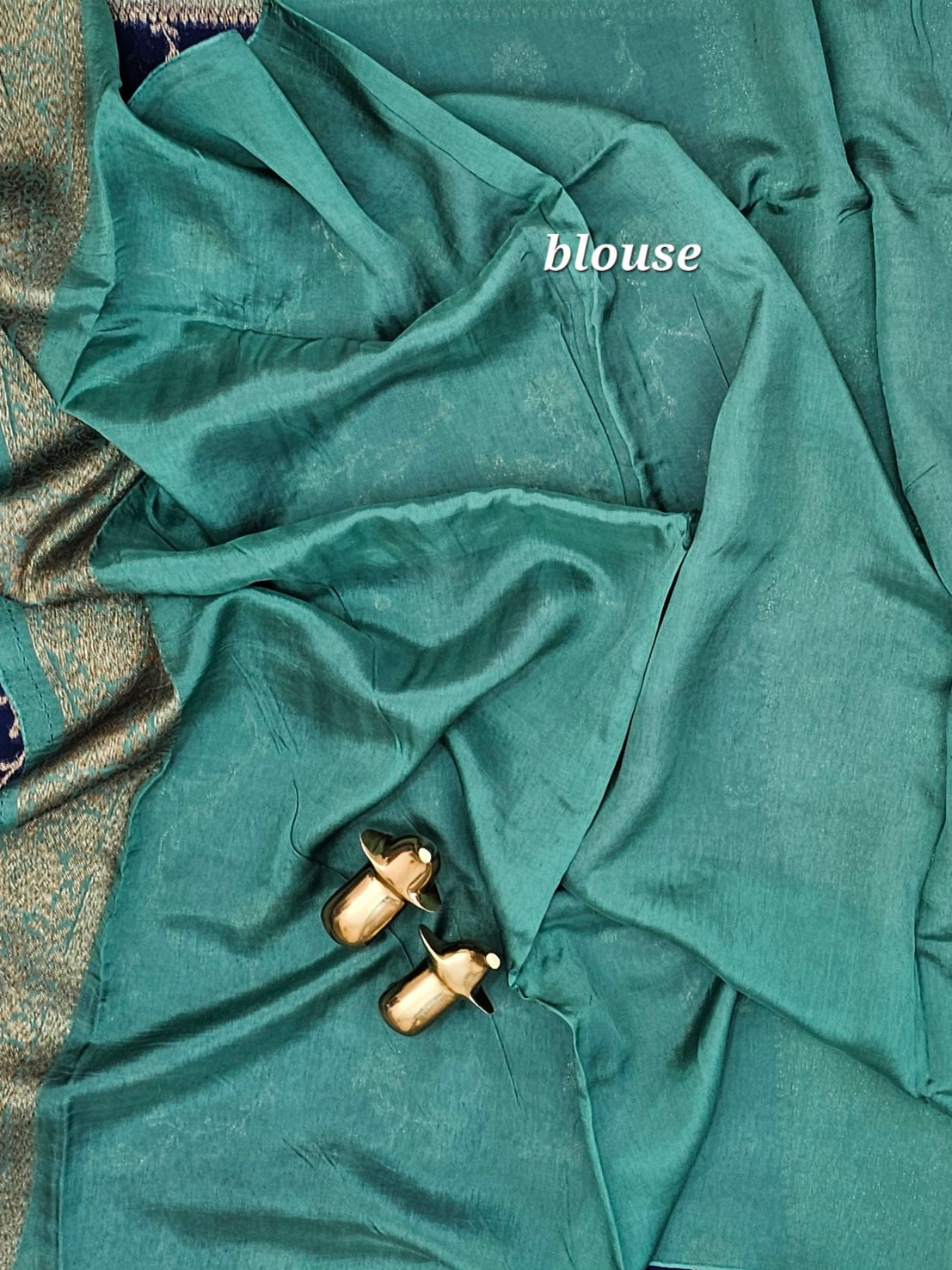 Jute Banarasi Silk Saree - Navy Blue with Sea Green